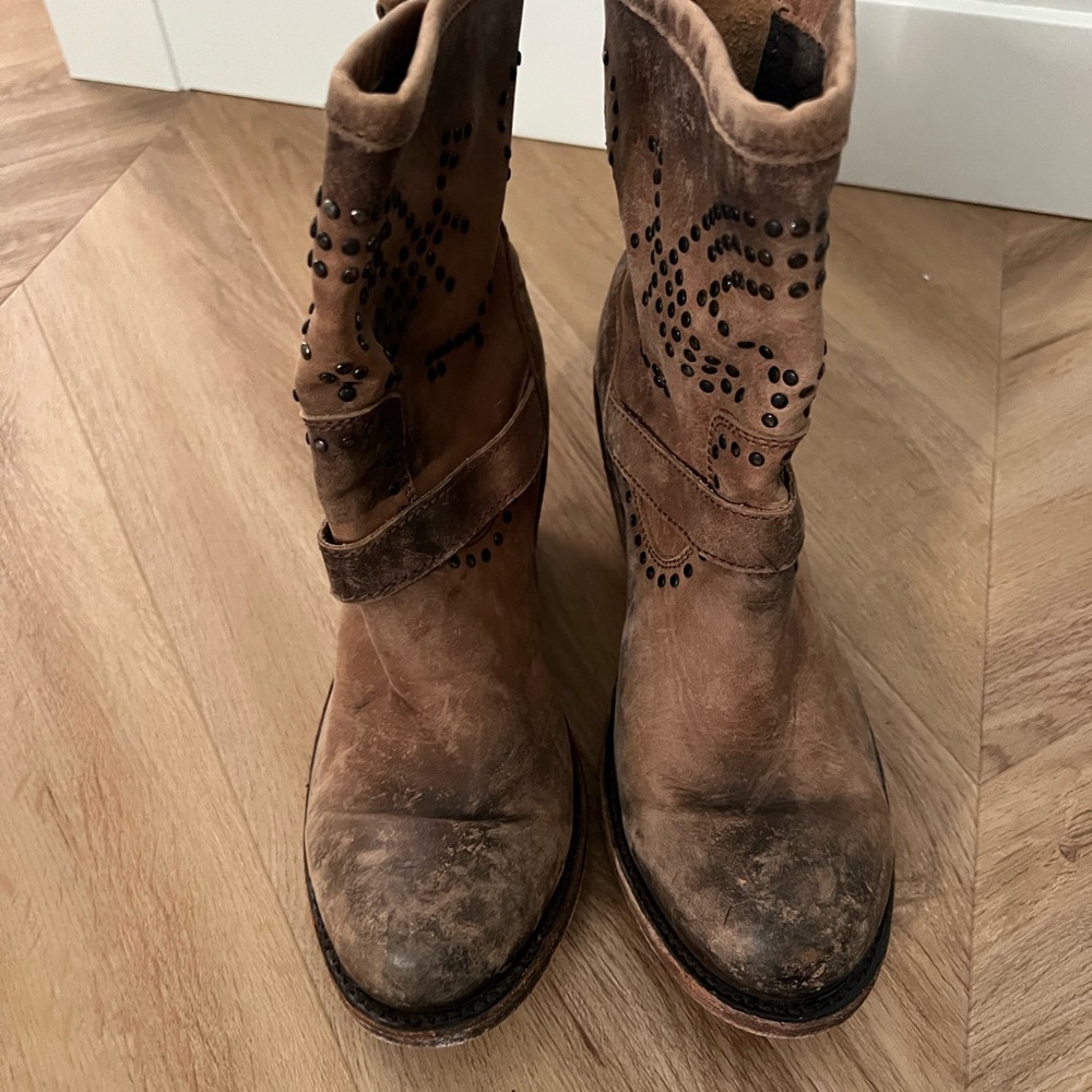 Studded Brown Leather Cowgirl boots